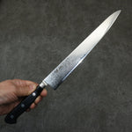Seisuke VG10 33 Layer Mirrored Finish Damascus Sujihiki  240mm Black Pakka wood Handle - Japannywholesale