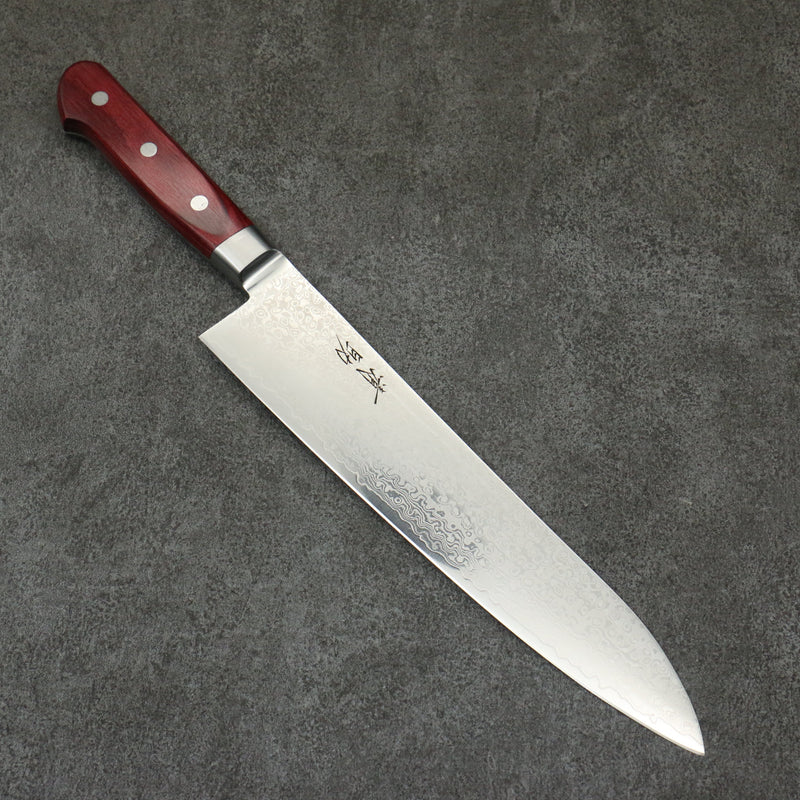 Seisuke VG10 33 Layer Mirrored Finish Damascus Gyuto  240mm Red Pakka wood Handle - Japannywholesale