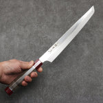 Sakai Takayuki Ginryu Honyaki Swedish Steel Mirrored Finish Sakimaru Yanagiba  300mm Stabilized wood Handle with Sheath - Japannywholesale