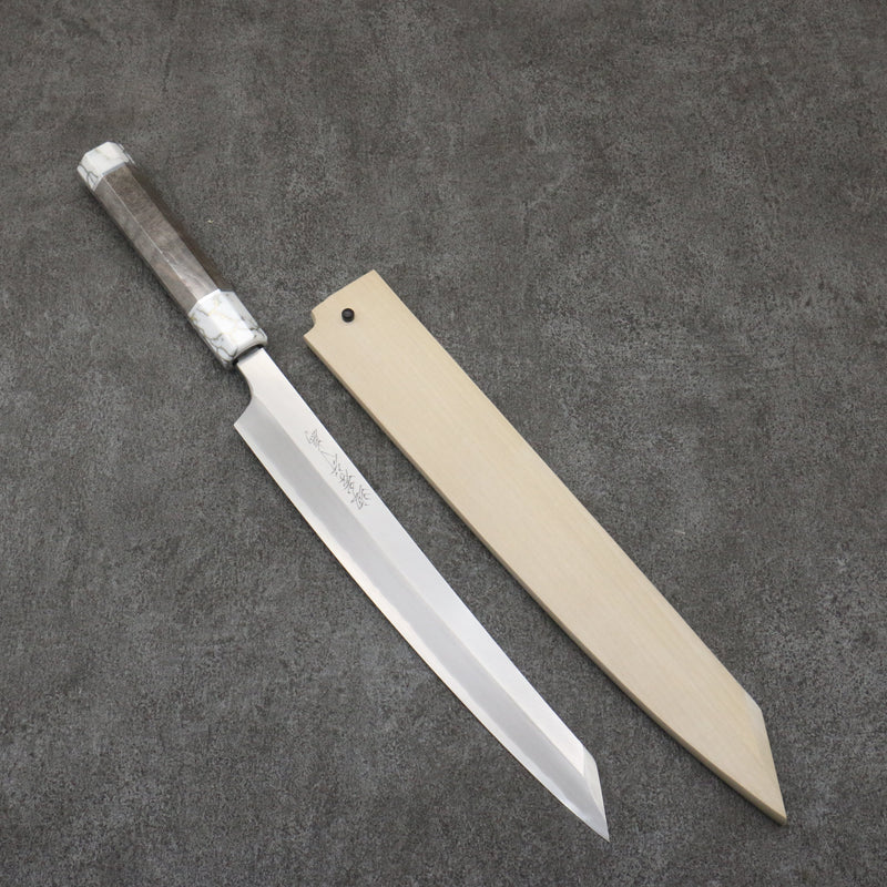 Sakai Takayuki Chef Series Hien Silver Steel No.3 Kiritsuke Yanagiba  270mm Stabilized wood (White Ferrule and End Cap) Handle with Sheath - Japannywholesale