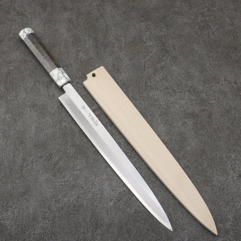 Sakai Takayuki Chef Series Silver Steel No.3 Yanagiba  300mm Stabilized wood (White Ferrule and End Cap) Handle with Sheath - Japannywholesale