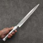 Sakai Takayuki Chef Series Silver Steel No.3 Fuguhiki  300mm Stabilized wood (White Ferrule and End Cap) Handle with Sheath - Japannywholesale