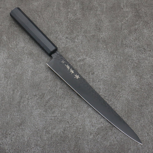 Sakai Takayuki Kurokage VG10 Hammered Teflon Coating Sujihiki  240mm Black Lacquered Handle - Japannywholesale