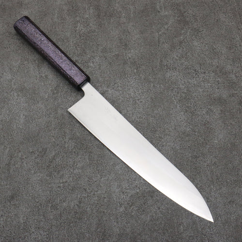 Seisuke White Steel No.1 Migaki Polish Finish Gyuto  240mm Oak with Purple Lacquer Handle - Japannywholesale