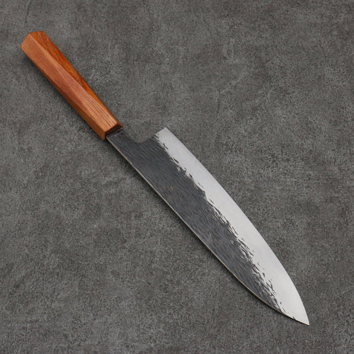 Isamitsu Abe White Steel No.1 Hammered Gyuto  210mm Oak (pentagonal) Handle - Japannywholesale