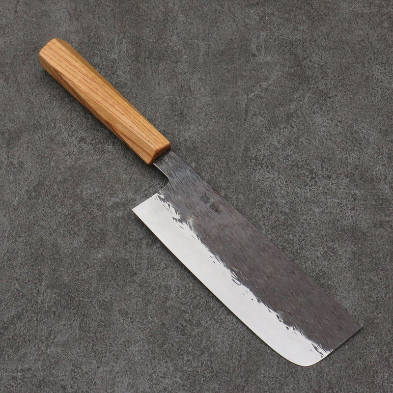 Isamitsu Abe White Steel No.1 Hammered Nakiri  165mm Oak (pentagonal) Handle - Japannywholesale