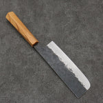 Isamitsu Abe White Steel No.1 Hammered Nakiri  165mm Oak (pentagonal) Handle - Japannywholesale