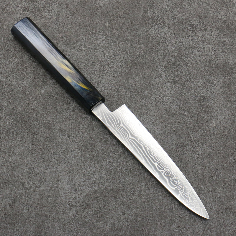 Kajin Cobalt Special Steel Damascus Petty-Utility  135mm Dark Blue and Gold with Fuji Lacquered Handle - Japannywholesale