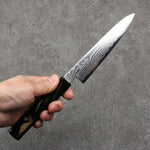 Kajin Cobalt Special Steel Damascus Petty-Utility  135mm Dark Blue and Gold with Fuji Lacquered Handle - Japannywholesale