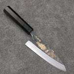 Sakai Takayuki Gold Filled Engraving by Kubota Maiko and Sakura White Steel No.2 Black Finished Deba  150mm Ebony Wood Handle - Japannywholesale