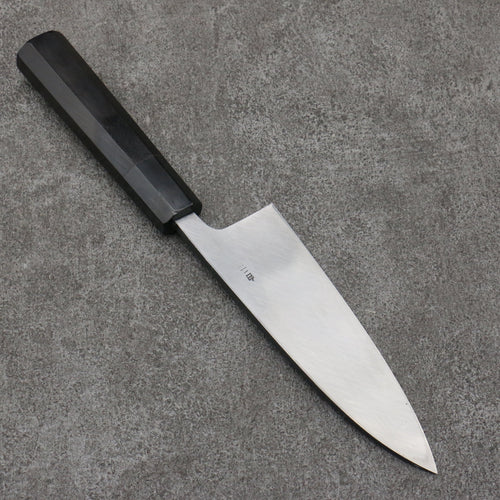 Sakai Takayuki Gold Filled Engraving by Kubota Maiko and Sakura White Steel No.2 Black Finished Deba  150mm Ebony Wood Handle - Japannywholesale