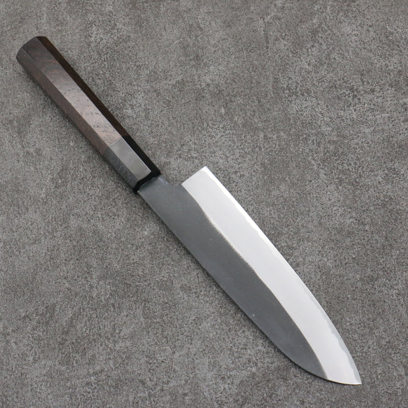 Sakai Takayuki Gold Filled Engraving by Kubota Jyurokuya White Steel No.2 Black Finished Santoku  180mm Ebony Wood Handle - Japannywholesale