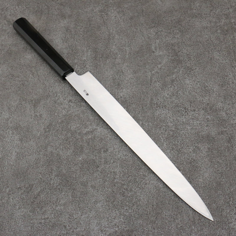 Sakai Takayuki Gold Filled Engraving by Kubota Shouryu White Steel No.2 Black Finished Yanagiba  300mm Ebony Wood Handle - Japannywholesale