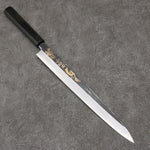 Sakai Takayuki Gold Filled Engraving by Kubota Kinryu White Steel No.2 Black Finished Yanagiba  300mm Ebony Wood Handle - Japannywholesale