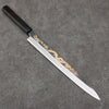 Sakai Takayuki Gold Filled Engraving by Kubota Tenryu White Steel No.2 Black Finished Yanagiba  300mm Ebony Wood Handle - Japannywholesale