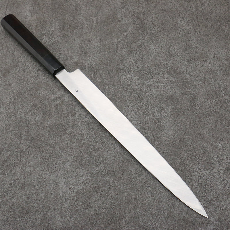 Sakai Takayuki Gold Filled Engraving by Kubota Tenryu White Steel No.2 Black Finished Yanagiba  300mm Ebony Wood Handle - Japannywholesale