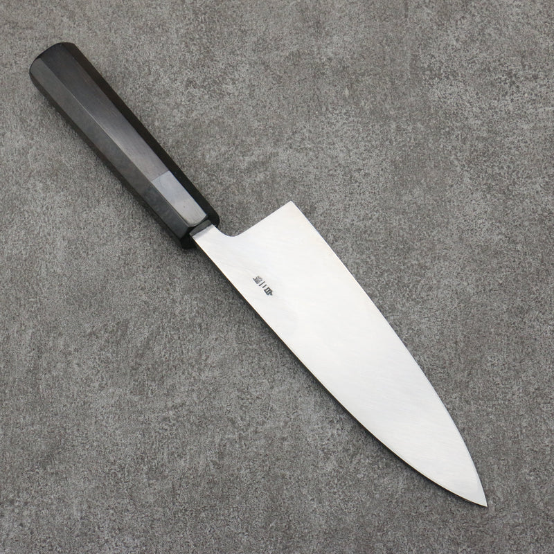 Sakai Takayuki Gold Filled Engraving by Kubota Ittoryumon White Steel No.2 Black Finished Deba  180mm Ebony Wood Handle - Japannywholesale