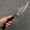 Sakai Takayuki Gold Filled Engraving by Kubota Gojunotou White Steel No.2 Black Finished Deba  165mm Ebony Wood Handle - Japannywholesale