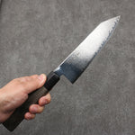 Seisuke VG10 Black Damascus Mirrored Finish Kiritsuke Santoku  180mm Gray Pakka wood Handle - Japannywholesale