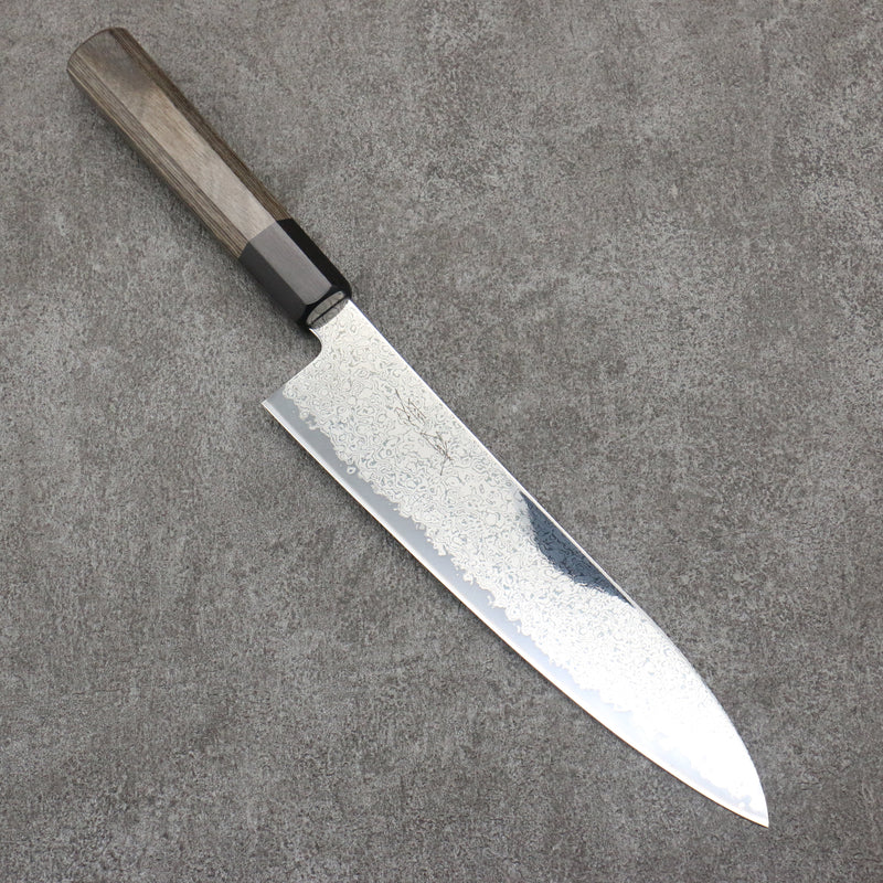 Seisuke VG10 Black Damascus Mirrored Finish Gyuto  210mm Gray Pakka wood Handle - Japannywholesale