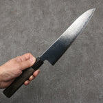 Seisuke VG10 Black Damascus Mirrored Finish Gyuto  210mm Gray Pakka wood Handle - Japannywholesale