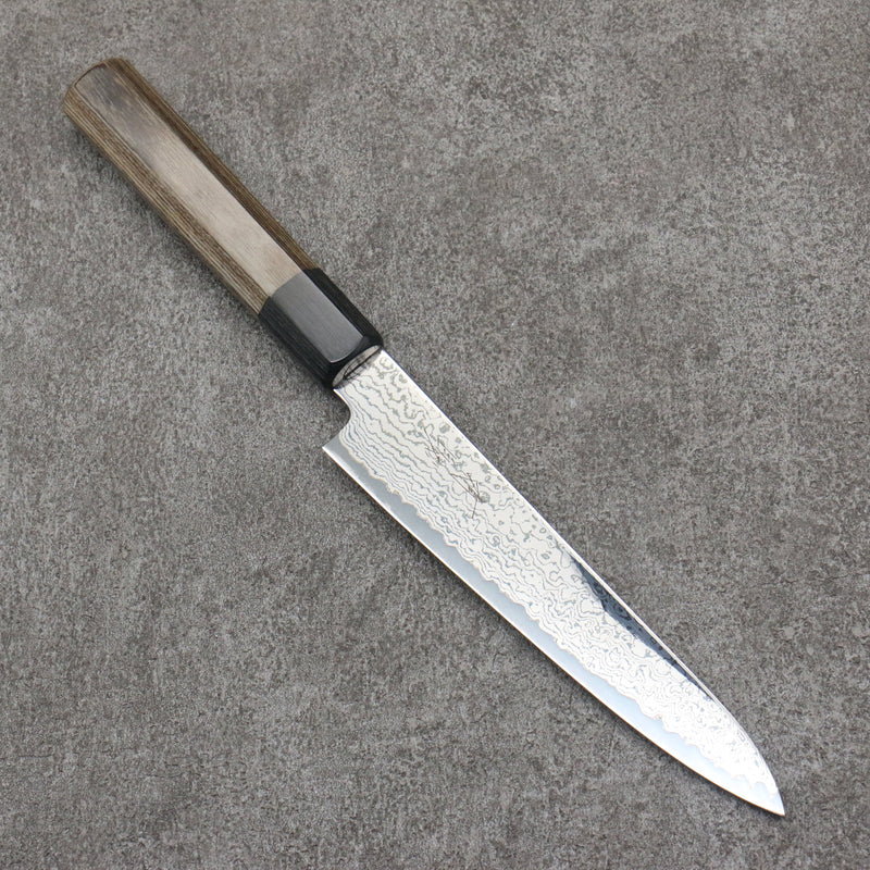 Seisuke VG10 Black Damascus Mirrored Finish Petty-Utility  150mm Gray Pakka wood Handle - Japannywholesale