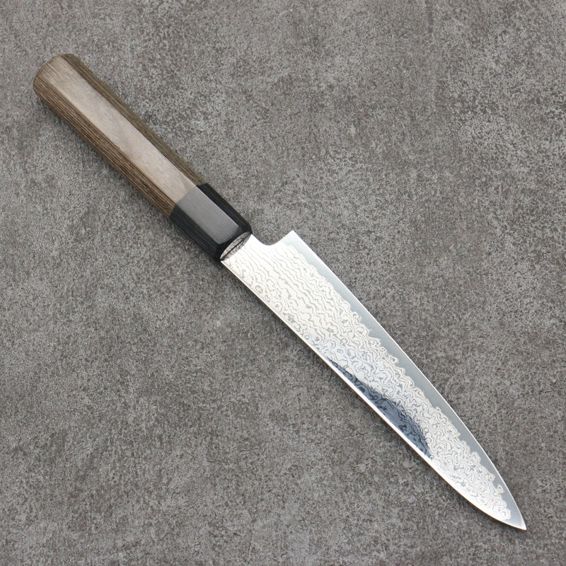 Seisuke VG10 Black Damascus Mirrored Finish Petty-Utility  150mm Gray Pakka wood Handle - Japannywholesale