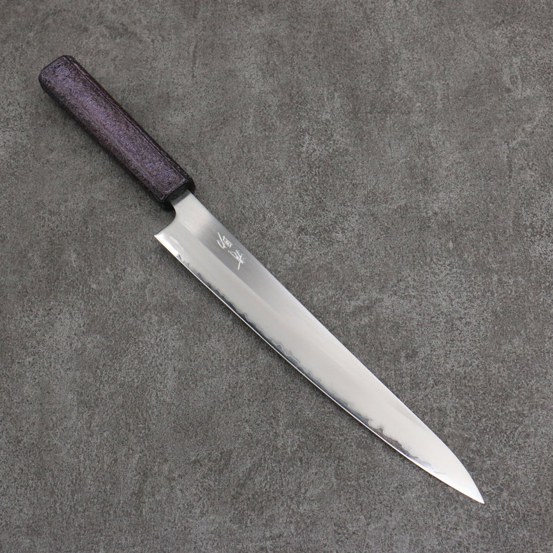 Seisuke White Steel No.1 Migaki Polish Finish Sujihiki  240mm Oak with Purple Lacquer Handle - Japannywholesale