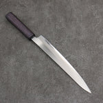 Seisuke White Steel No.1 Migaki Polish Finish Sujihiki  240mm Oak with Purple Lacquer Handle - Japannywholesale