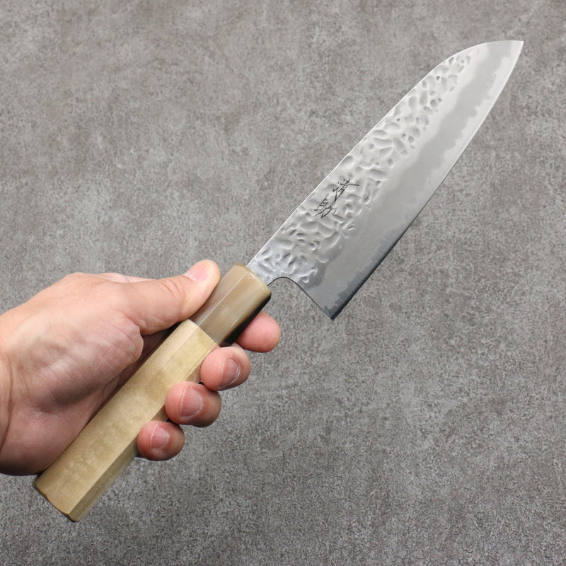 Seisuke Kumo White Steel No.1 Hammered Santoku  165mm Magnolia Handle - Japannywholesale