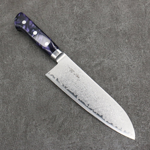 Seisuke VG5 Damascus Santoku  175mm Purple Marbled Resin Handle - Japannywholesale