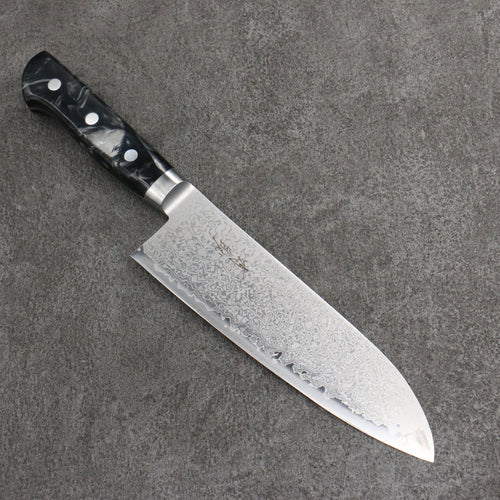 Seisuke VG5 Damascus Santoku  175mm Black Marbled Resin Handle - Japannywholesale