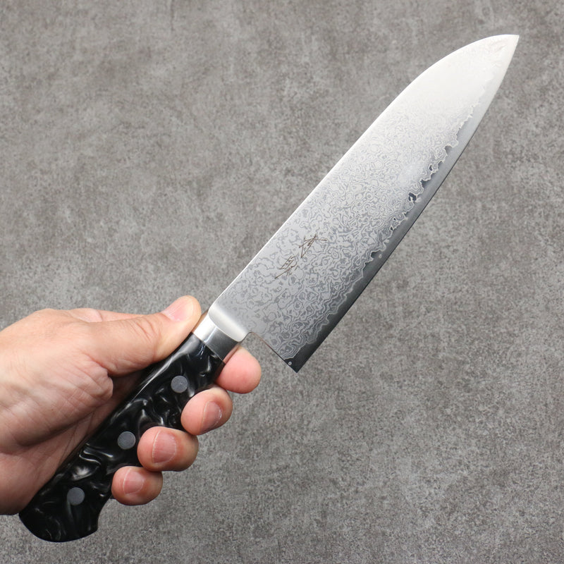 Seisuke VG5 Damascus Santoku  175mm Black Marbled Resin Handle - Japannywholesale