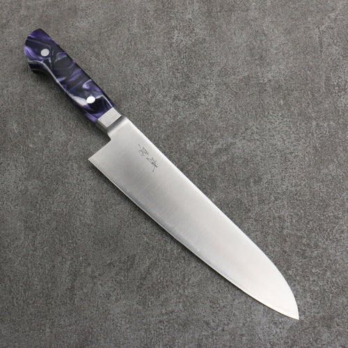 Seisuke VG5 Migaki Finished Gyuto  210mm Purple Marbled Resin Handle - Japannywholesale