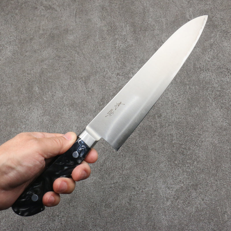 Seisuke VG5 Migaki Finished Gyuto  210mm Black Marbled Resin Handle - Japannywholesale