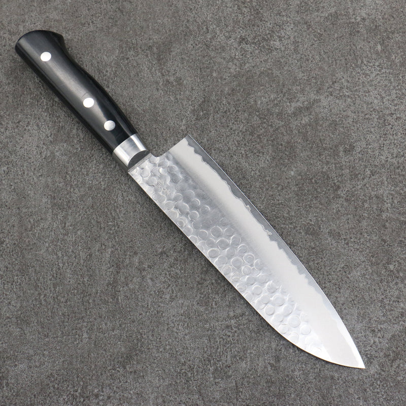 Seisuke Blue Steel Hammered Ribbed Santoku  180mm Black Pakka wood Handle - Japannywholesale