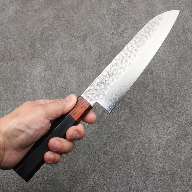 Seisuke VG10 33 Layer Hammered Damascus Santoku  180mm Black Pakka wood Handle - Japannywholesale