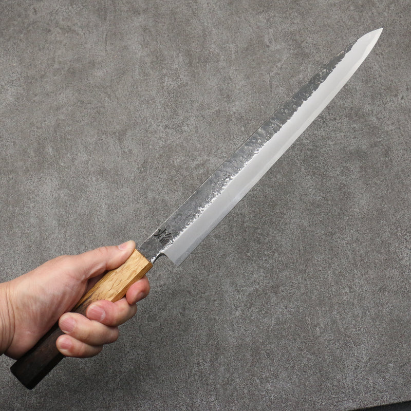 Sakai Takayuki Homura Guren Blue Steel No.2 Hammered Black Finished Yanagiba  300mm Burnt Oak Handle - Japannywholesale