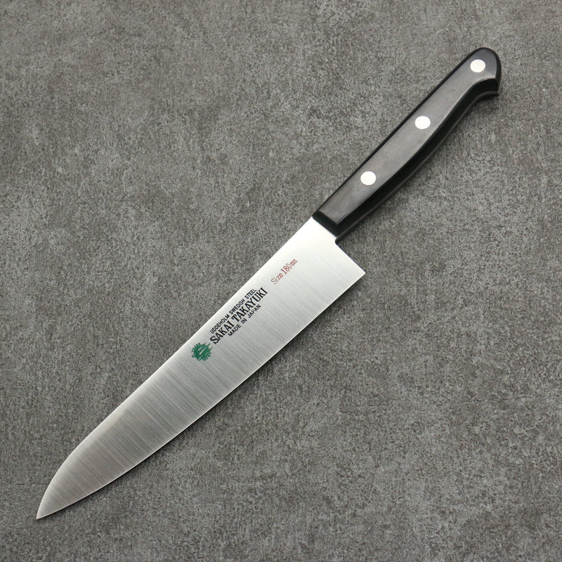 Sakai Takayuki Grand Chef Swedish Steel-stn Gyuto  180mm Black Pakka wood Handle - Japannywholesale