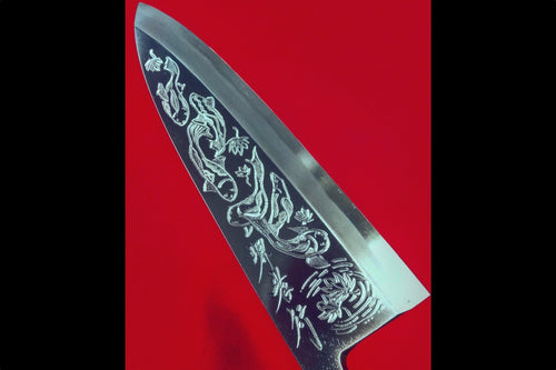 Sakai Takayuki Kasumitogi White Steel Bansyunoike engraving Deba - Japannywholesale