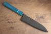 Seisuke VG5 Nashiji black dye Santoku  165mm Blue Canvas Micarta Handle - Japannywholesale