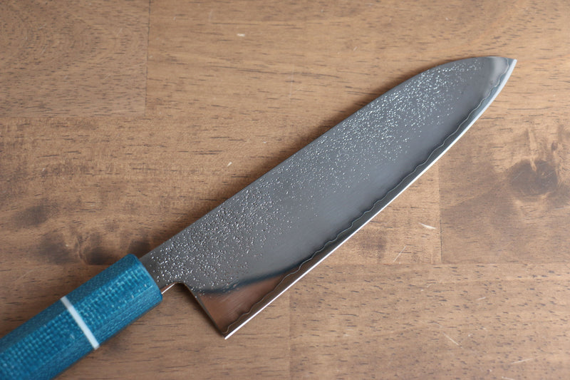 Seisuke VG5 Nashiji black dye Santoku  165mm Blue Canvas Micarta Handle - Japannywholesale