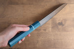 Seisuke VG5 Nashiji black dye Santoku  165mm Blue Canvas Micarta Handle - Japannywholesale