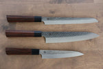 Seki Kanetsugu Heptagon Wood VG10 Hammered Petty Knife & Gyuto & Bread Knife Set - Japannywholesale