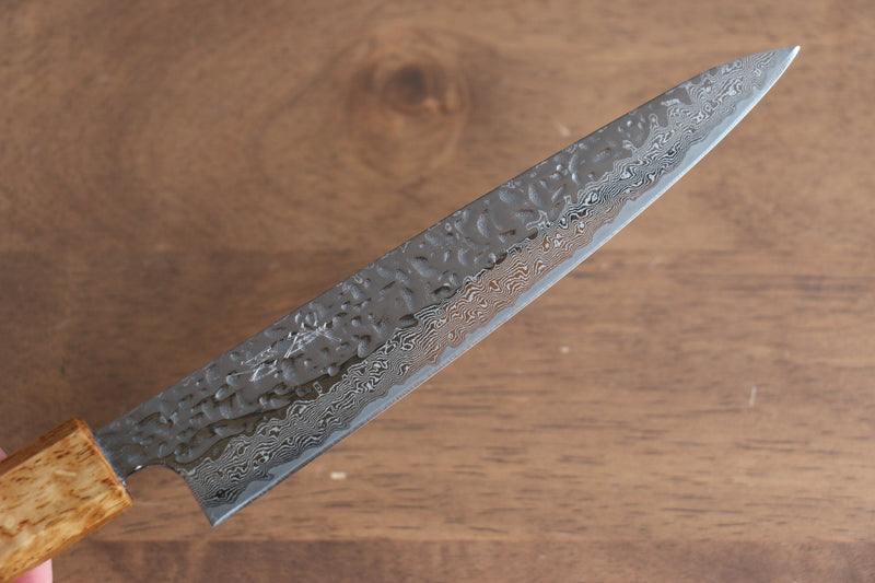 Seisuke Tsukikage AUS10 Migaki Finished Hammered Damascus Petty-Utility  150mm Oak Handle - Japannywholesale