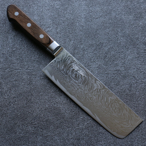 Seisuke Nami AUS10 Mirrored Finish Damascus Nakiri  165mm Brown Pakka wood Handle - Japannywholesale