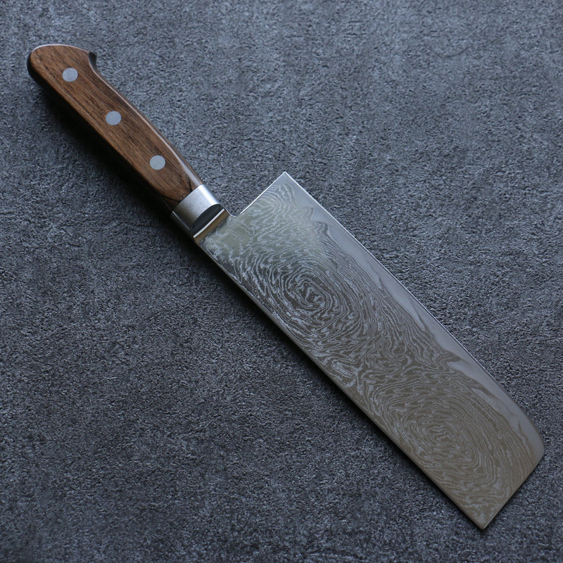 Seisuke Nami AUS10 Mirrored Finish Damascus Nakiri  165mm Brown Pakka wood Handle - Japannywholesale