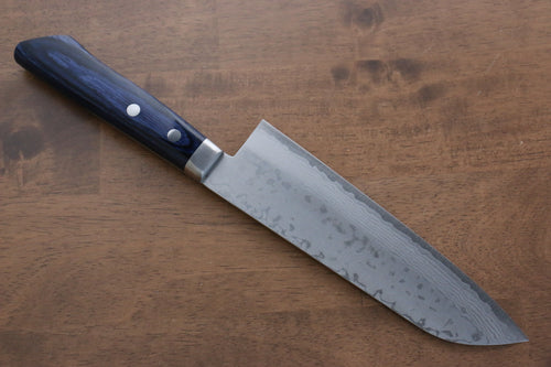 Kunihira Sairyu VG10 Damascus Santoku  170mm Blue Pakka wood Handle - Japannywholesale