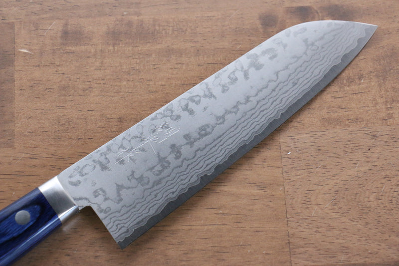 Kunihira Sairyu VG10 Damascus Santoku  170mm Blue Pakka wood Handle - Japannywholesale