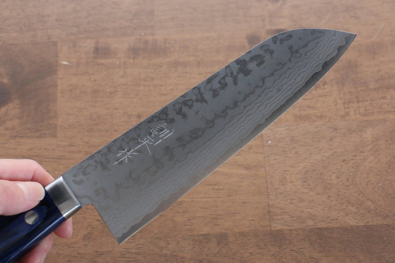 Kunihira Sairyu VG10 Damascus Santoku  170mm Blue Pakka wood Handle - Japannywholesale